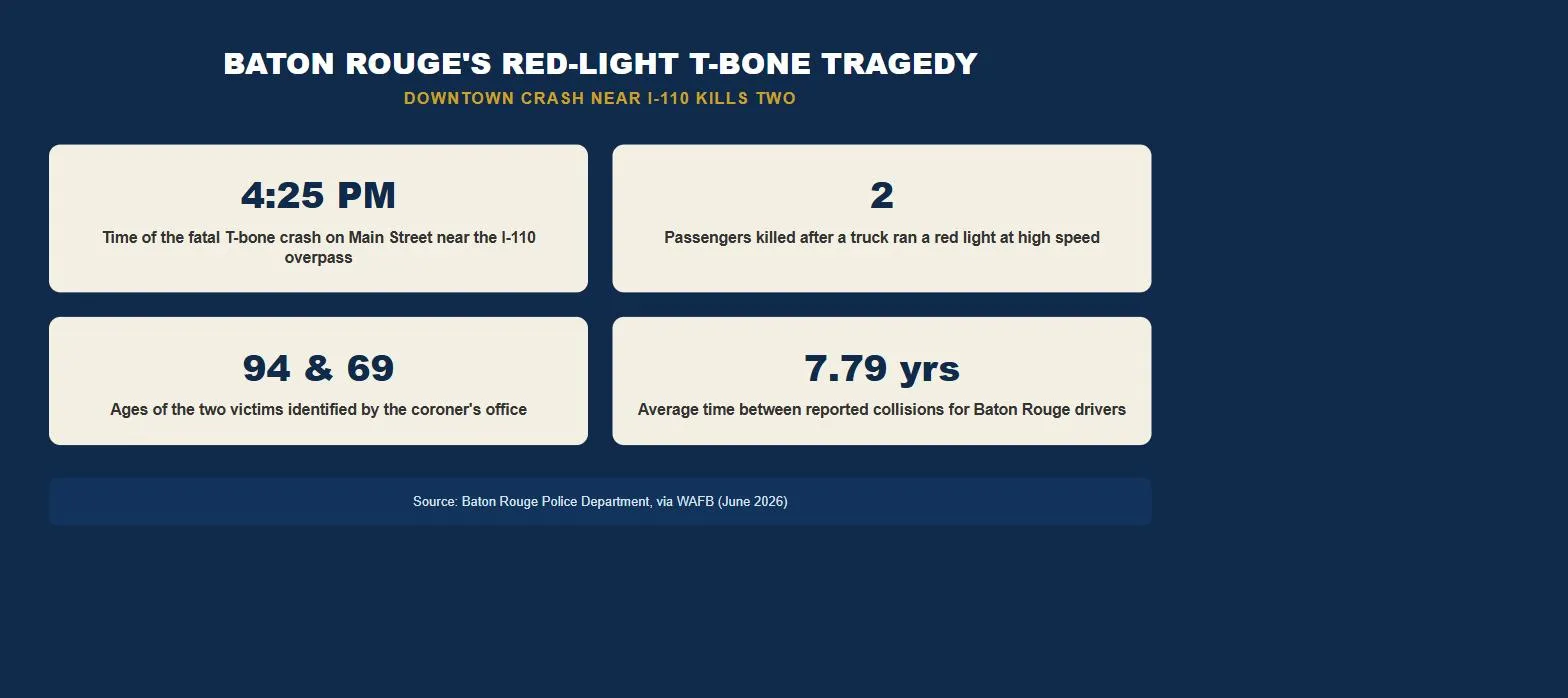 Baton Rouge car accident lawsuit red light T-bone crash statistics infographic