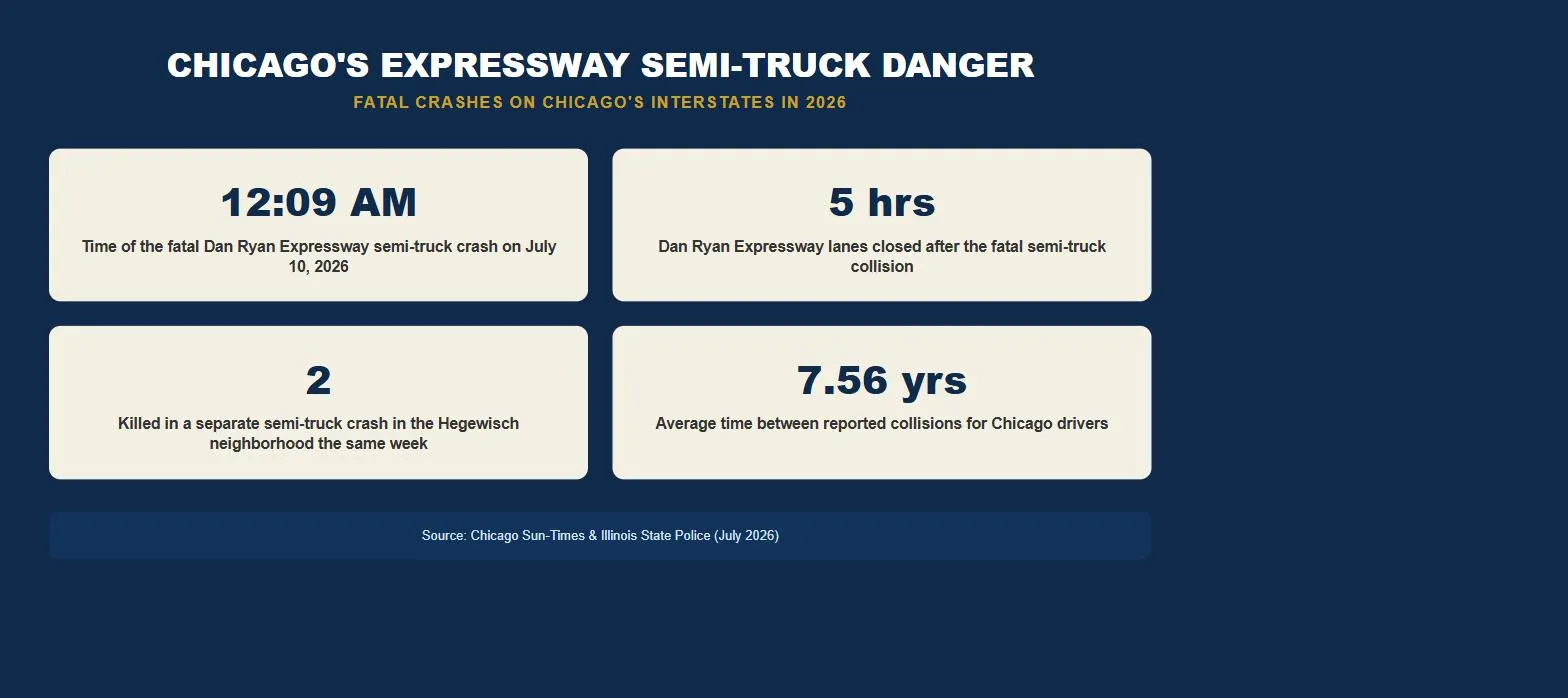 Chicago car accident lawsuit expressway semi-truck crash statistics infographic