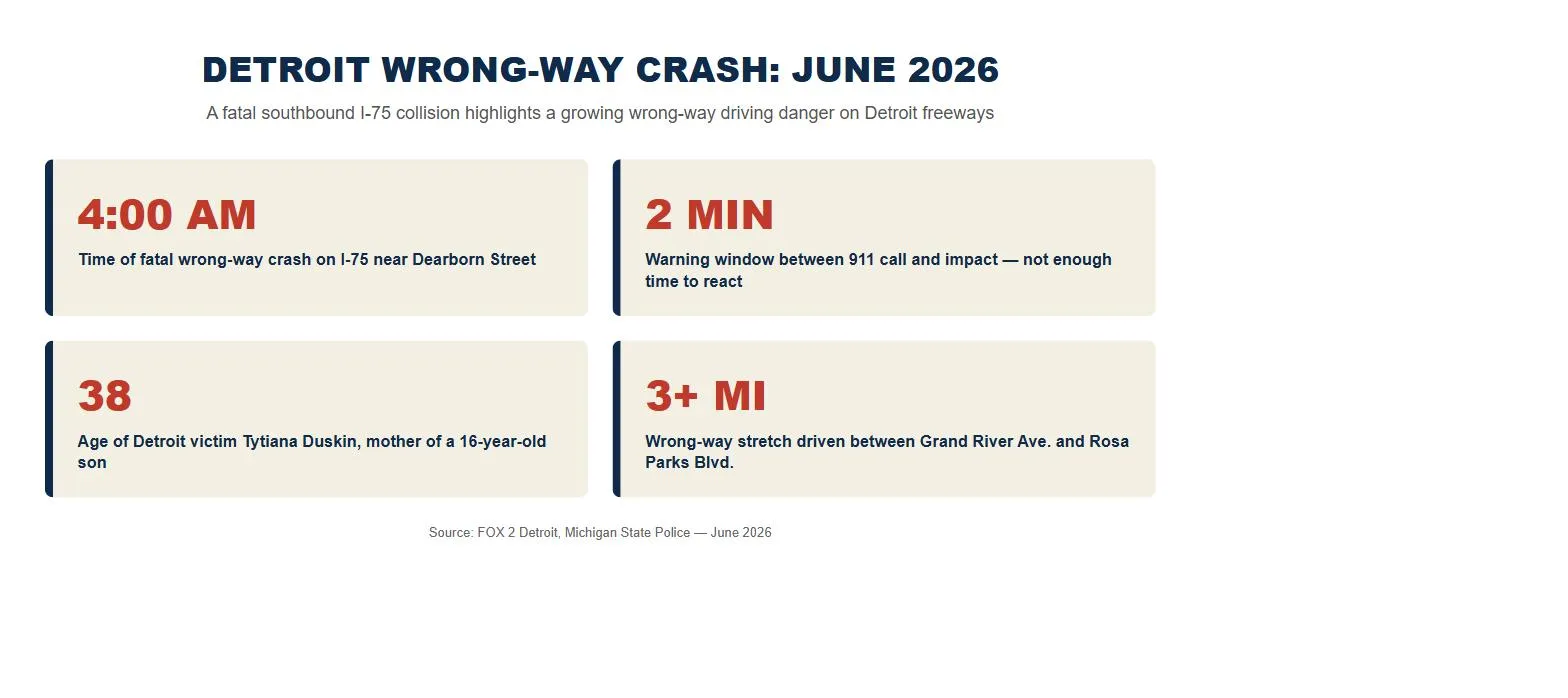 Detroit wrong-way crash I-75 car accident statistics 2026