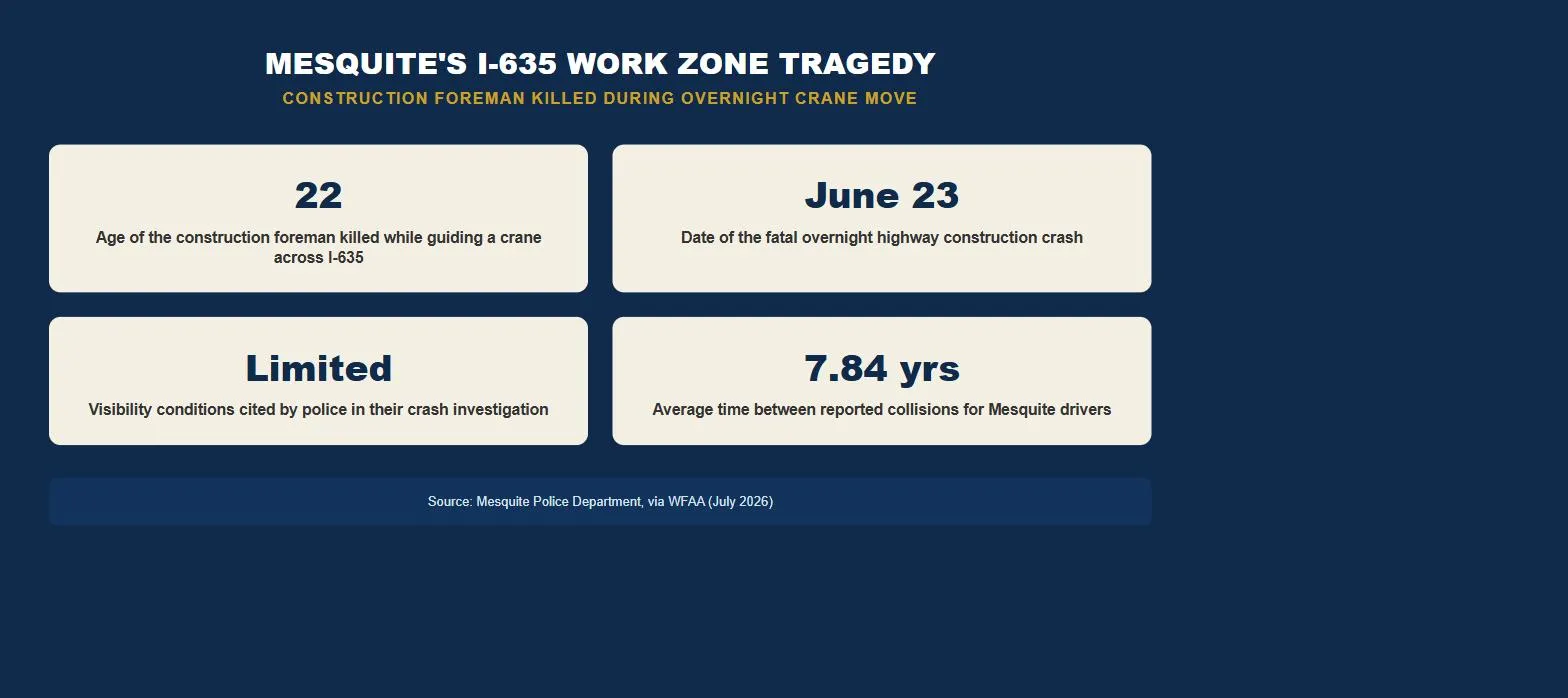 Mesquite car accident lawsuit I-635 construction work zone crash statistics infographic