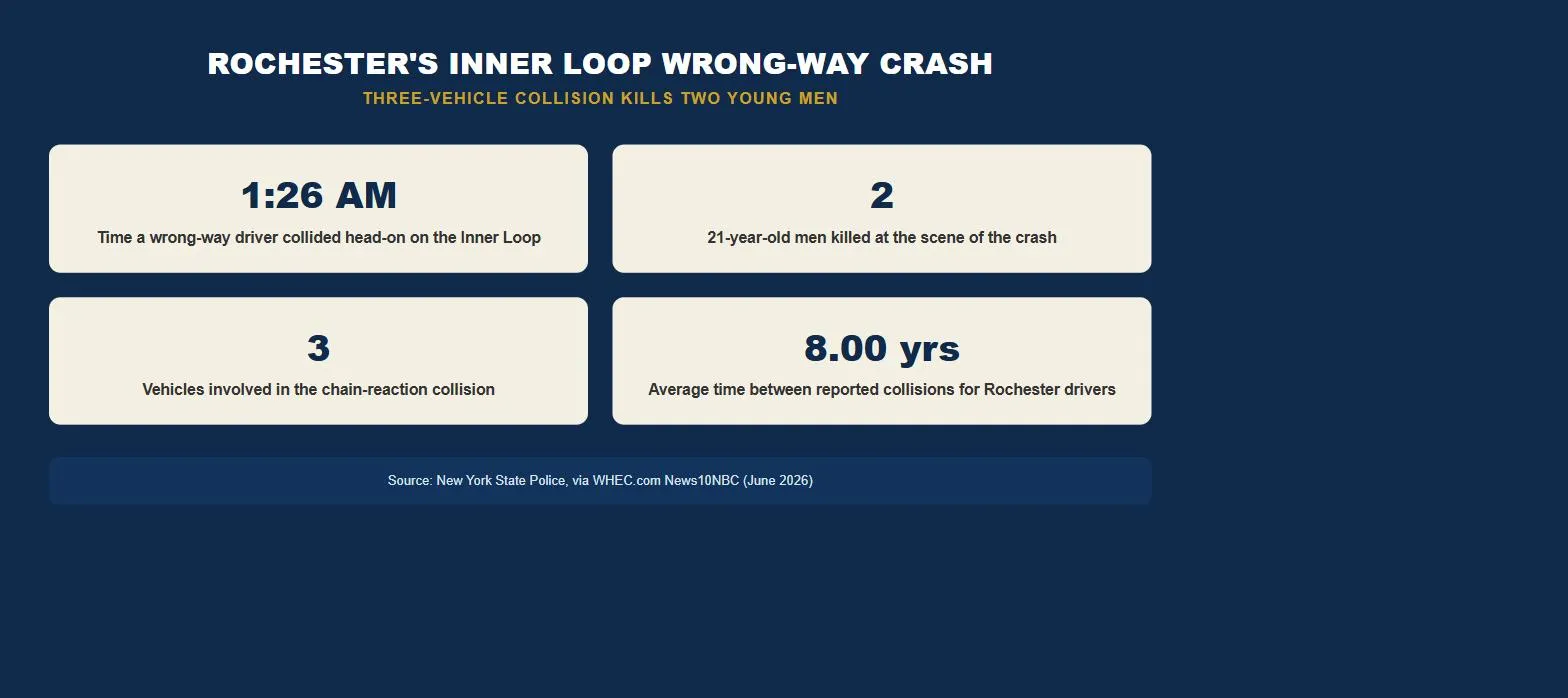 rochester-innerloop-wrongway-stats Rochester car accident lawsuit Inner Loop wrong-way crash statistics infographic
