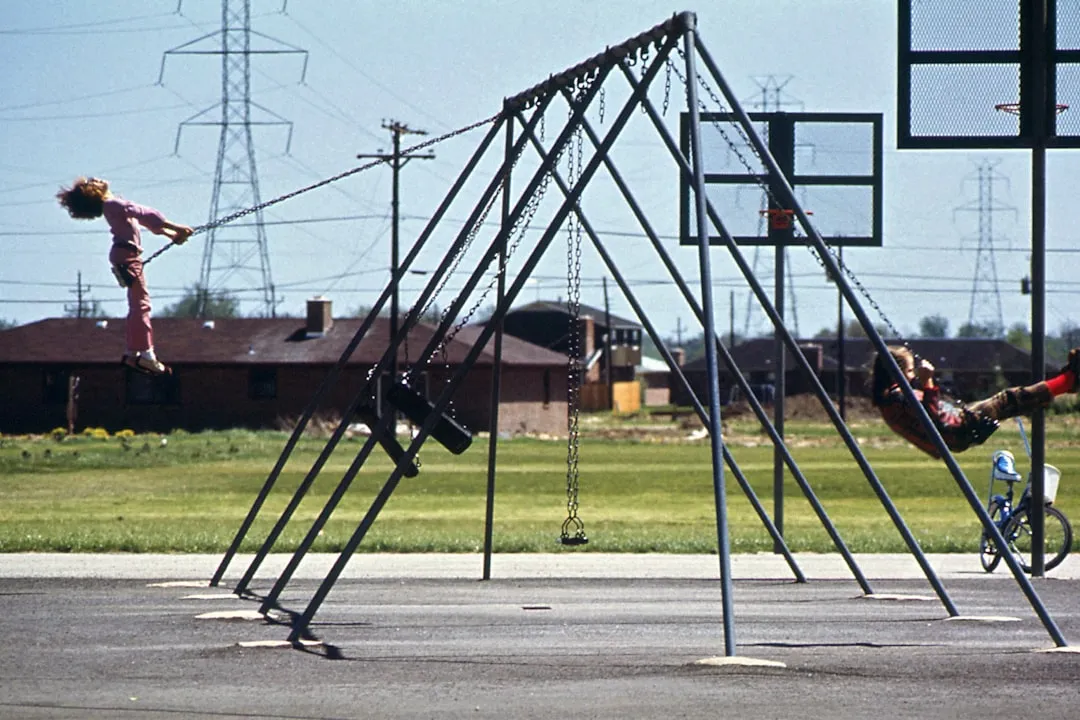 dangerous playground equipment vintage 1970s metal structures children playing